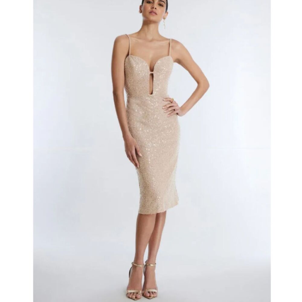BCBGMaxAzria Nude Sequin Midi Dress